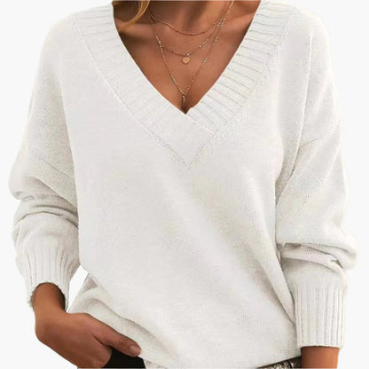 Pull col V chic femme pour l'hiver, style élégant et décontracté à manches longues