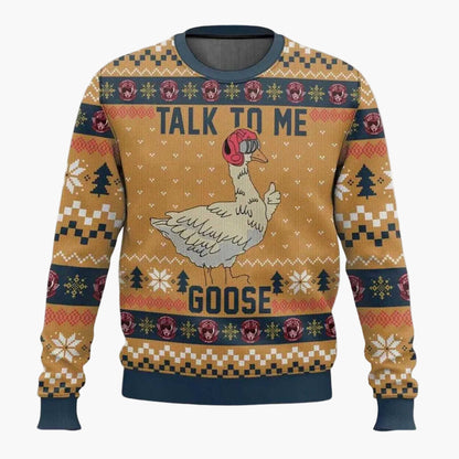 Pull de Noël Homme Style Ugly Sweater Motif Oie Drôle « Talk to Me Goose »