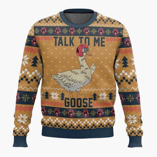 Pull de Noël Homme Style Ugly Sweater Motif Oie Drôle « Talk to Me Goose »