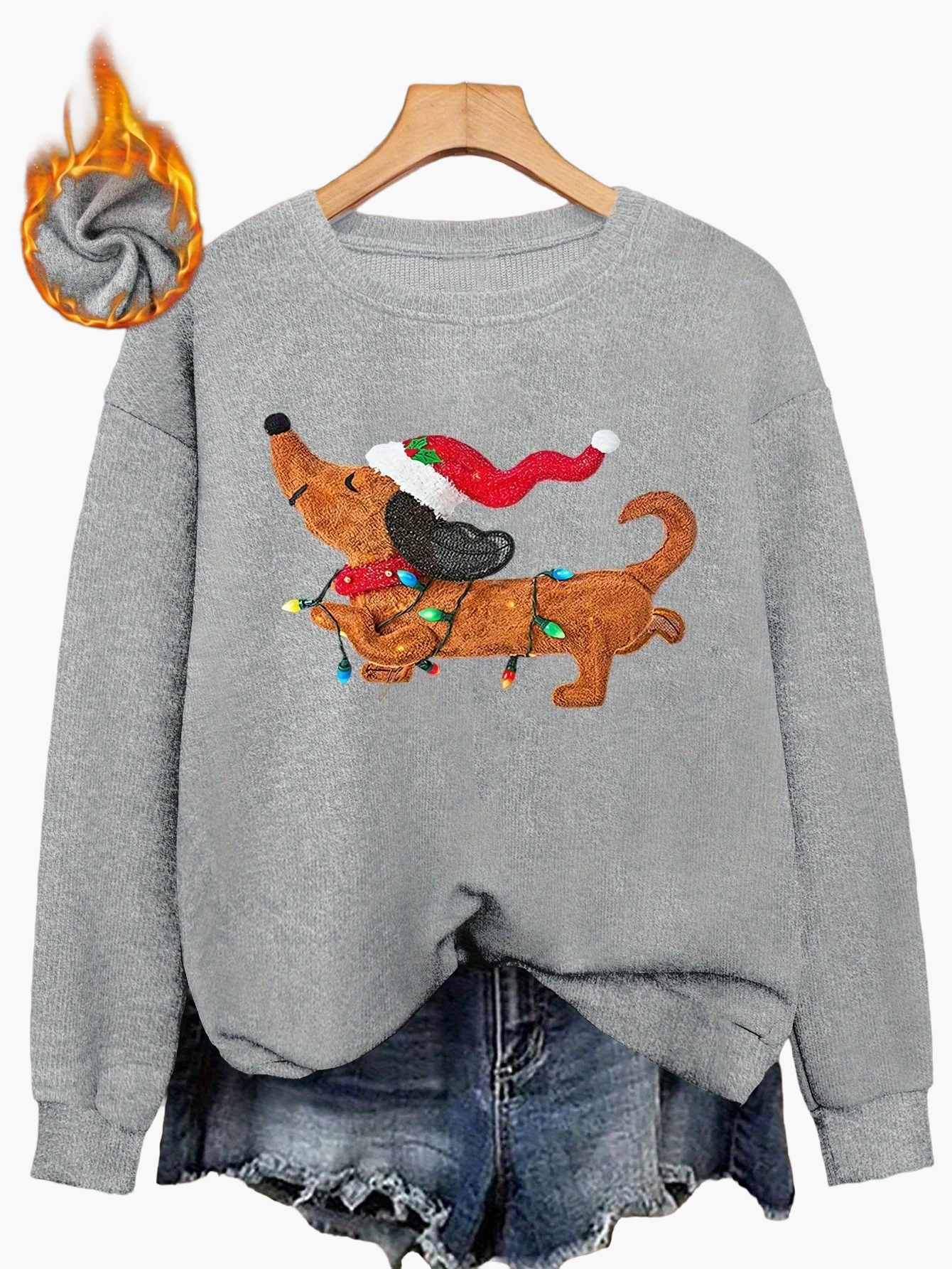Pull-over de Noël décontracté pour femme avec chien et guirlande lumineuse, style festif