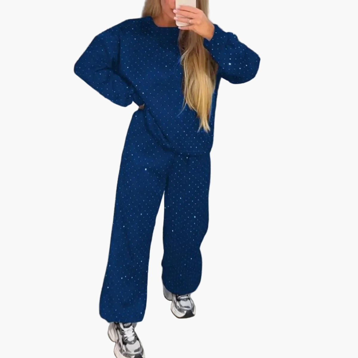 Ensemble décontracté femme style streetwear à motif à pois – Haut ample et pantalon large pour look tendance