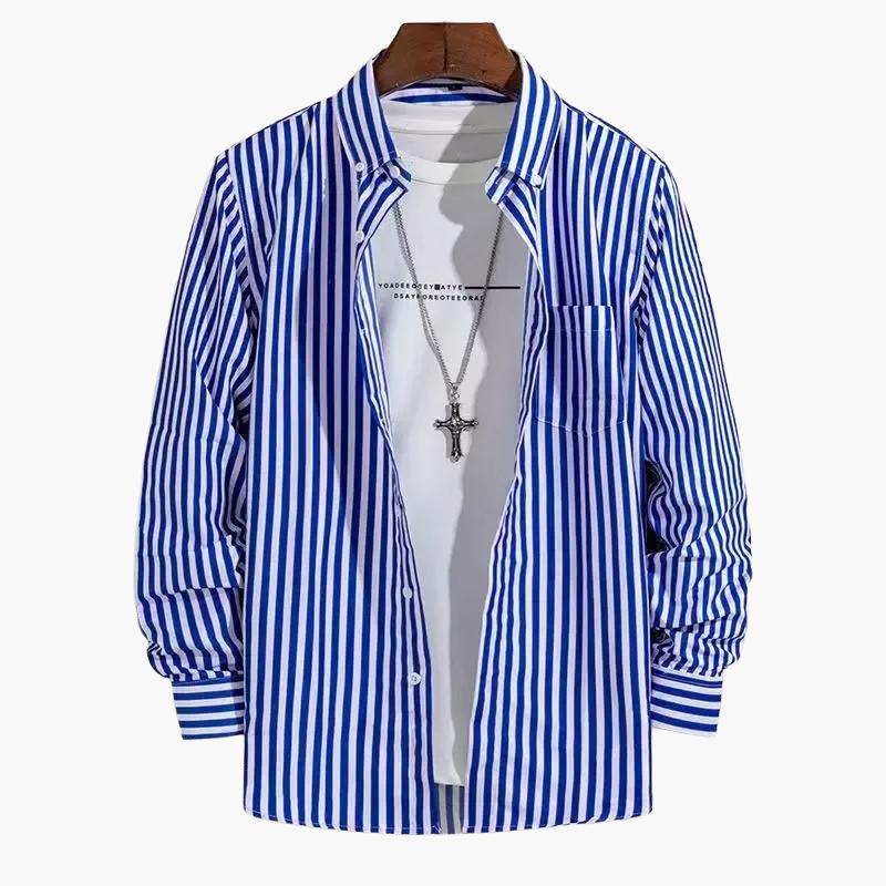 Chemise homme élégante à rayures style business casual – manches longues, tendance urbaine