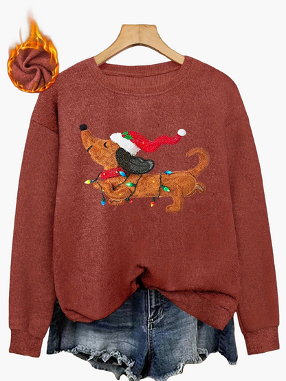 Pull-over de Noël décontracté pour femme avec chien et guirlande lumineuse, style festif