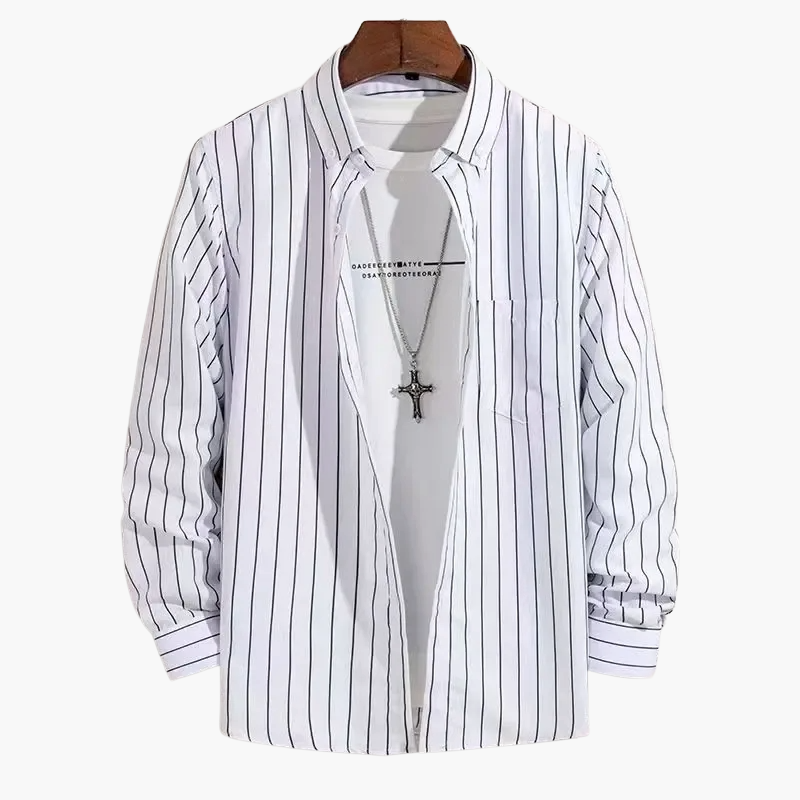 Chemise homme élégante à rayures style business casual – manches longues, tendance urbaine