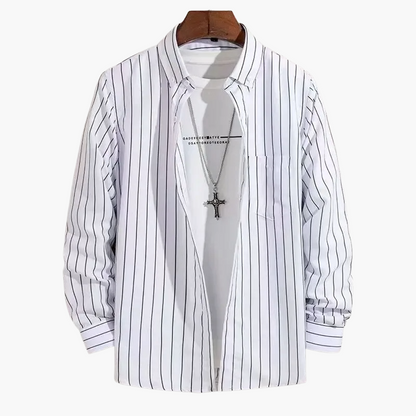 Chemise homme élégante à rayures style business casual – manches longues, tendance urbaine