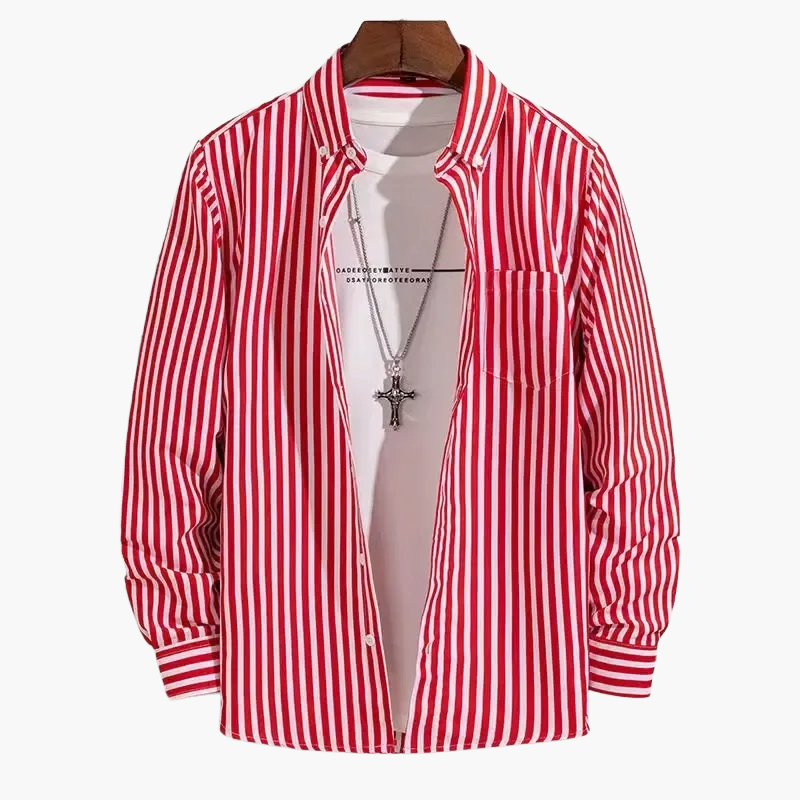 Chemise homme élégante à rayures style business casual – manches longues, tendance urbaine