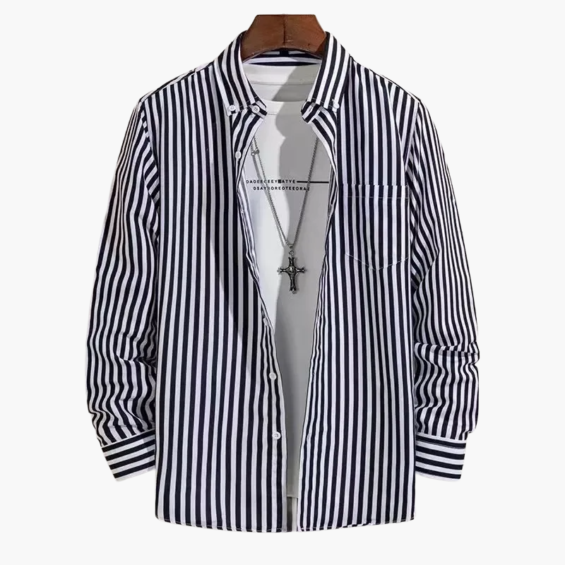 Chemise homme élégante à rayures style business casual – manches longues, tendance urbaine