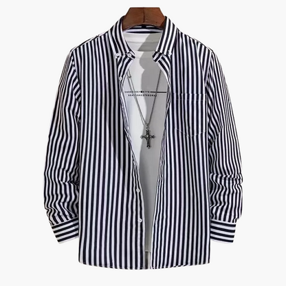 Chemise homme élégante à rayures style business casual – manches longues, tendance urbaine