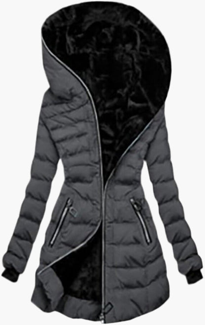 Veste d'hiver femme élégante à capuche style doudoune longue pour temps froid