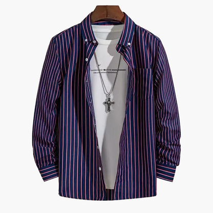 Chemise homme élégante à rayures style business casual – manches longues, tendance urbaine