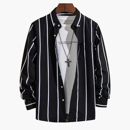 Chemise homme élégante à rayures style business casual – manches longues, tendance urbaine