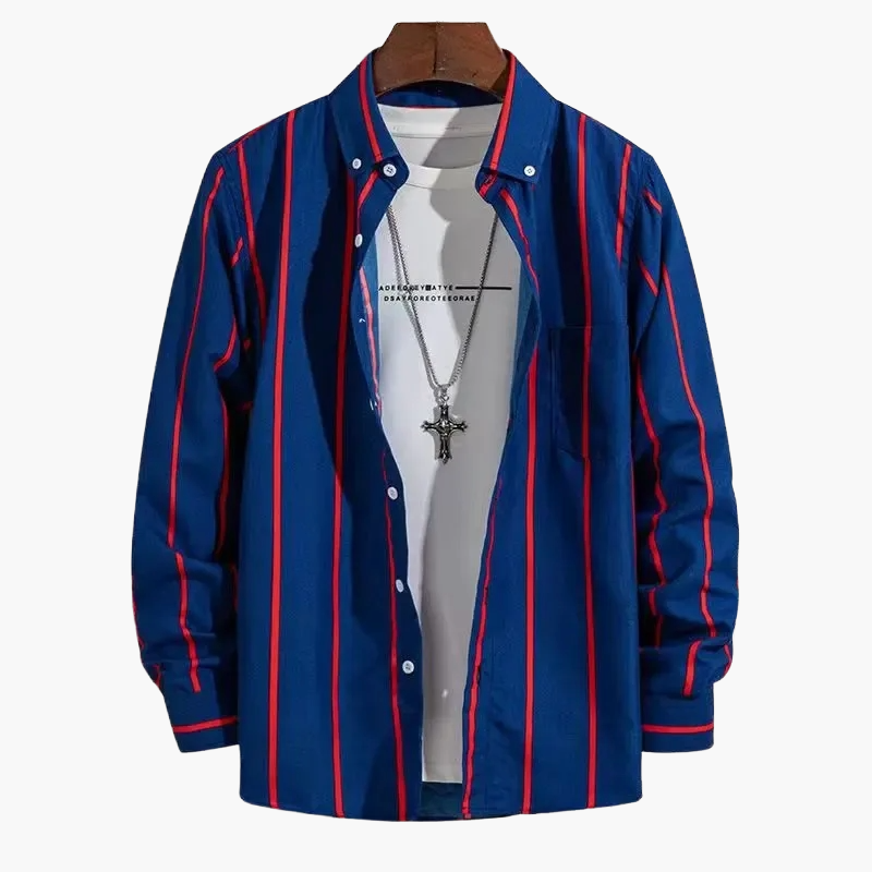 Chemise homme élégante à rayures style business casual – manches longues, tendance urbaine