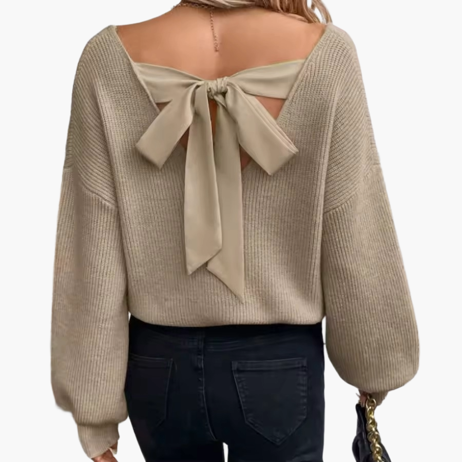 Pull femme dos ouvert avec nœud élégant - Style chic décontracté pour automne et hiver