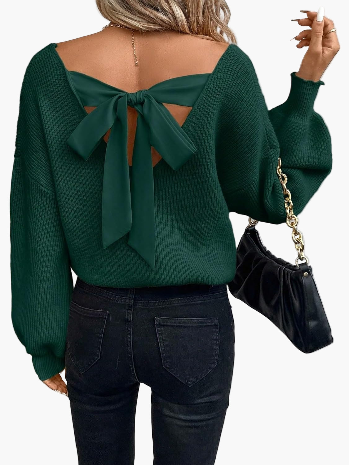 Pull femme dos ouvert avec nœud élégant - Style chic décontracté pour automne et hiver