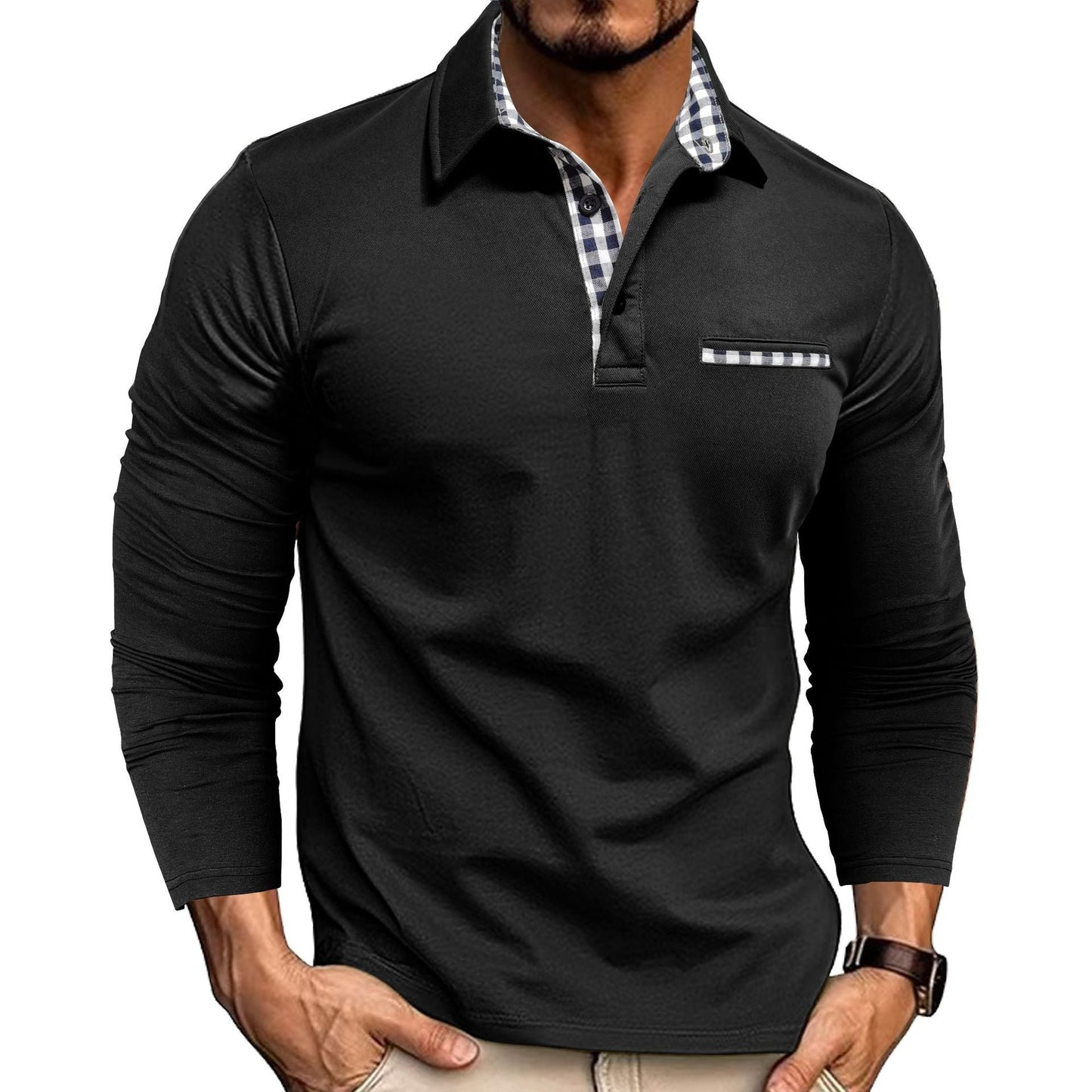 Polo Homme Élégant Manches Longues Style Moderne pour Affaires et Loisirs