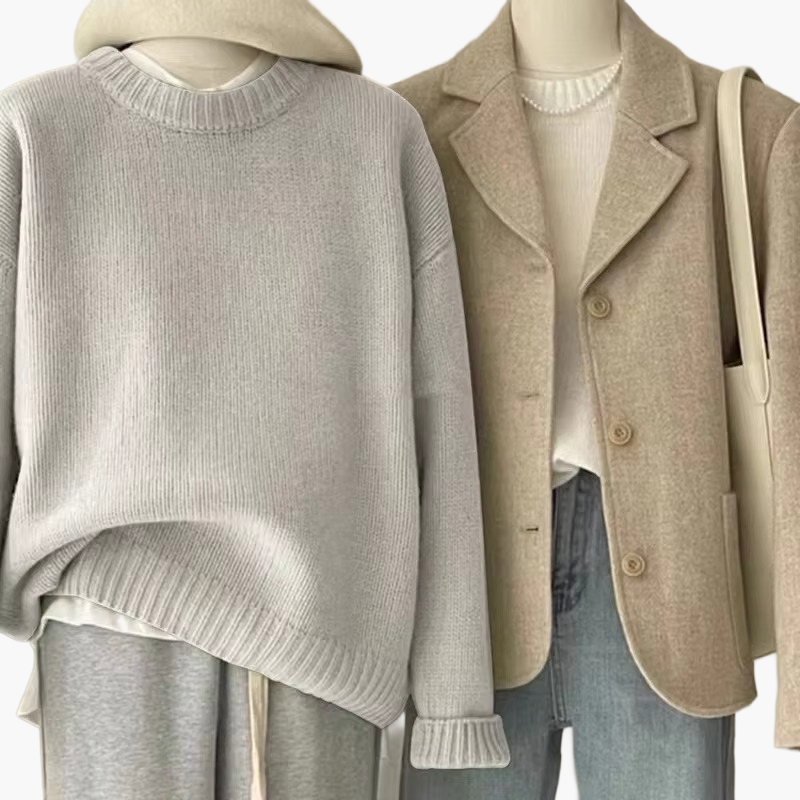 Ensemble décontracté femme style coréen – pull ample et veste chic pour look quotidien élégant