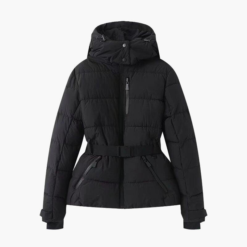 Veste doudoune femme ceinturée élégante et imperméable pour hiver
