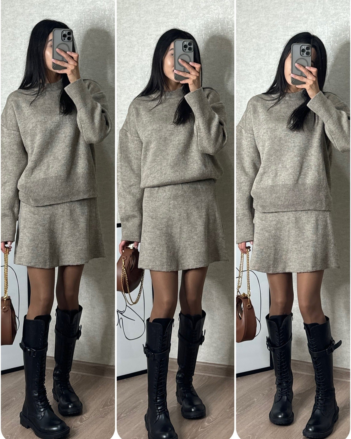 Ensemble Femme Élégant Pull et Jupe Style Décontracté Chic Automne Hiver