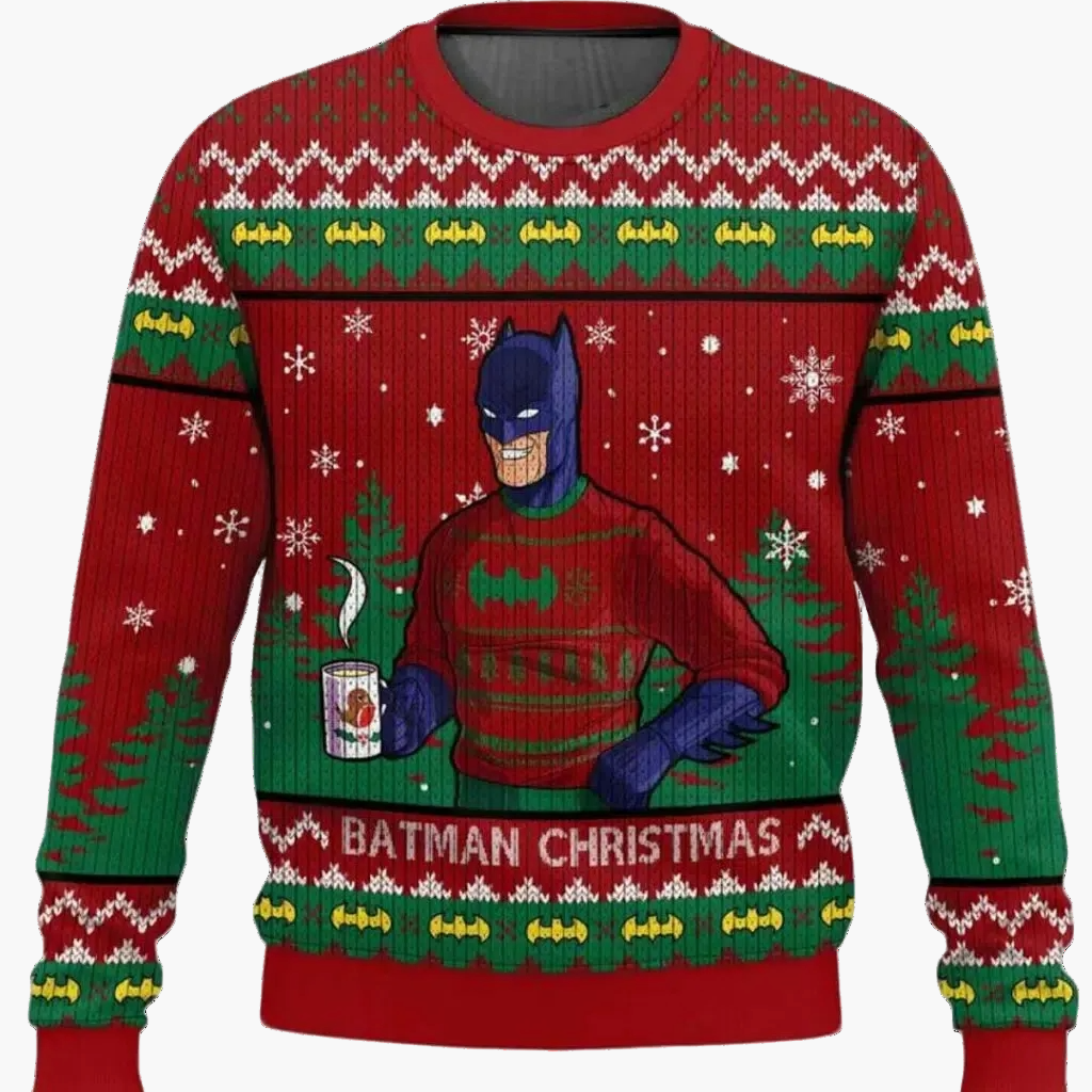 Pull de Noël homme style rétro Batman, sweat-shirt humoristique pour fêtes et cadeaux geek