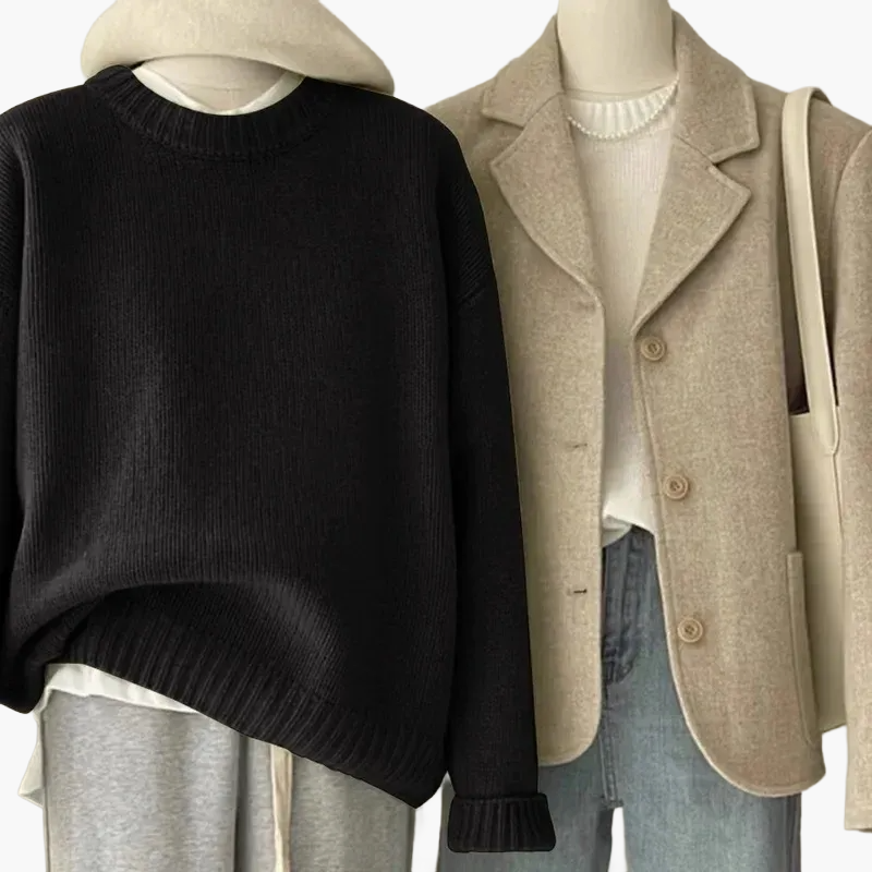 Ensemble décontracté femme style coréen – pull ample et veste chic pour look quotidien élégant