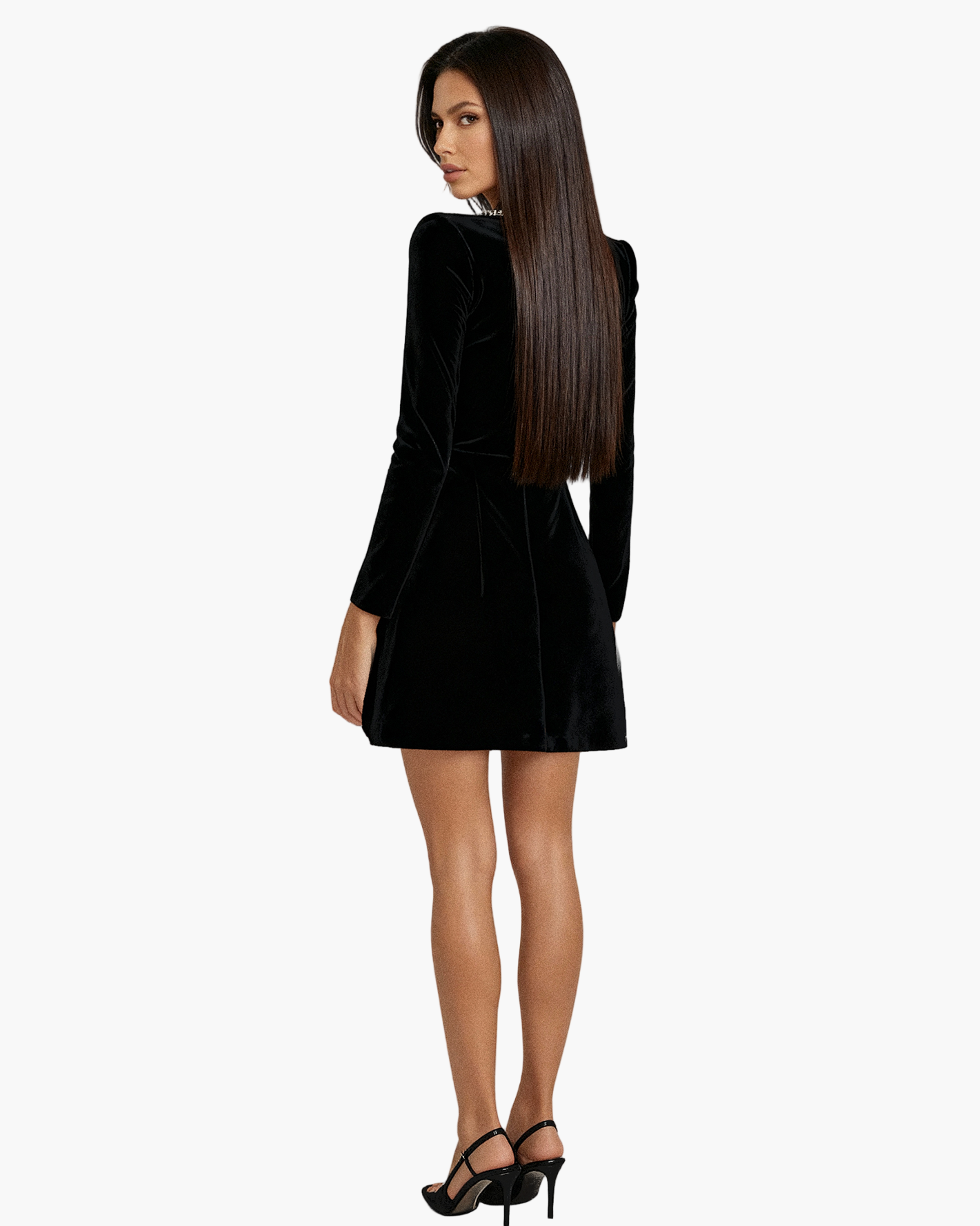 Robe de soirée femme style cocktail, élégante, manches longues, col carré orné de cristaux, idéale pour fêtes et occasions spéciales