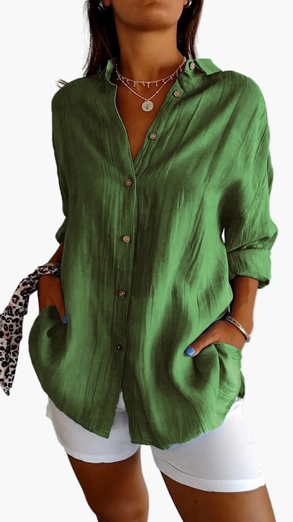 Camisa de mujer informal estilo novio con mangas largas – Elegancia versátil para el día a día
