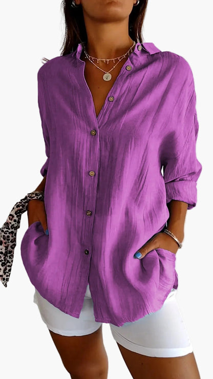 Camisa de mujer informal estilo novio con mangas largas – Elegancia versátil para el día a día