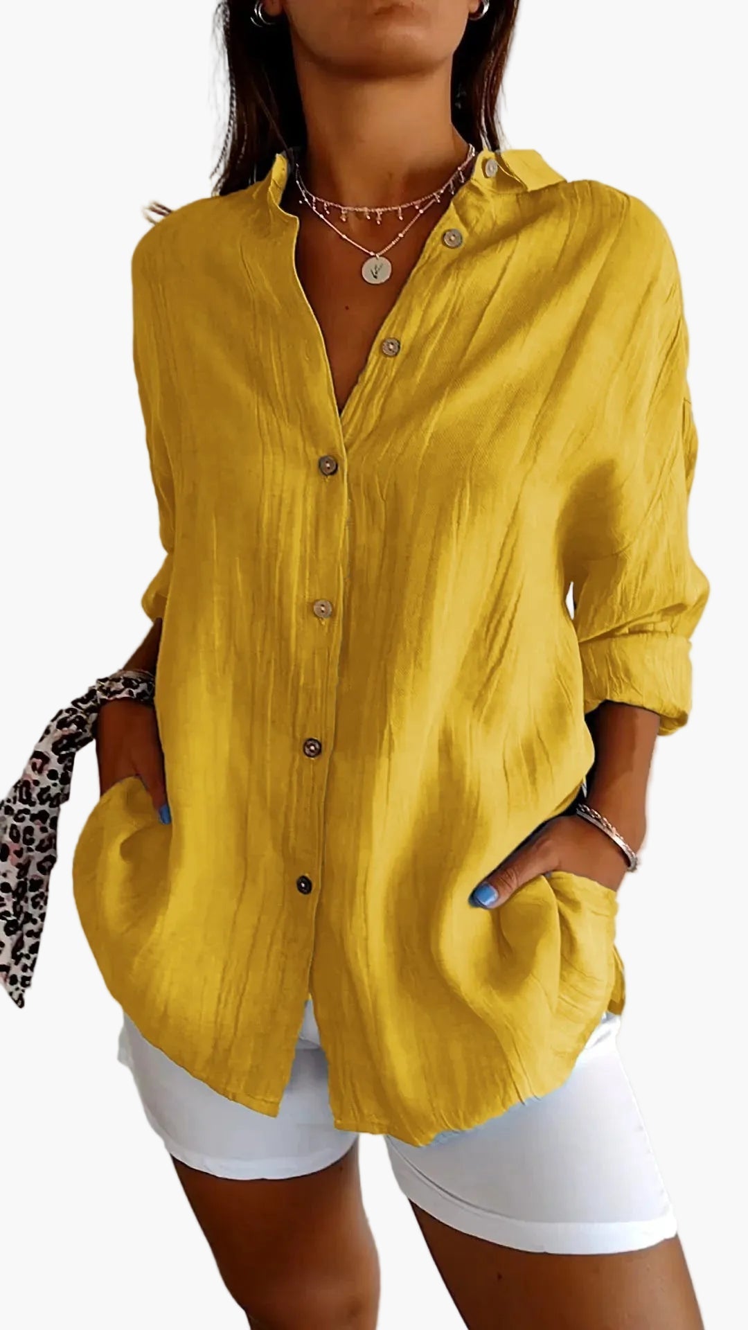 Camisa de mujer informal estilo novio con mangas largas – Elegancia versátil para el día a día