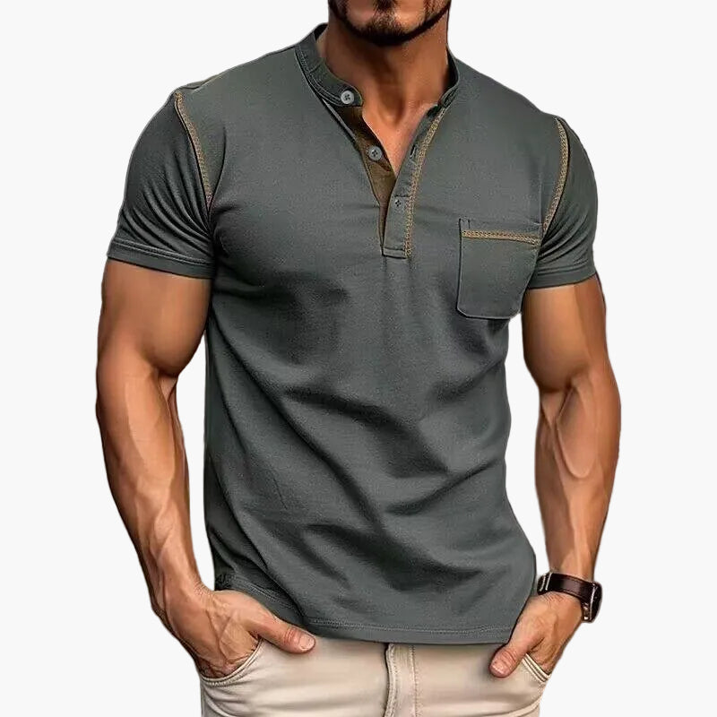 Maglietta uomo con scollo Henley stile informale maniche corte moda urbana