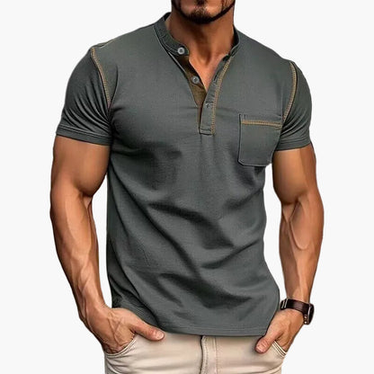 Maglietta uomo con scollo Henley stile informale maniche corte moda urbana