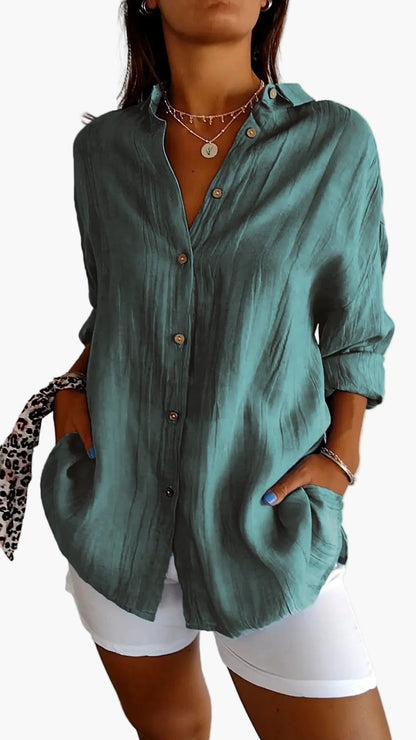 Camisa de mujer informal estilo novio con mangas largas – Elegancia versátil para el día a día
