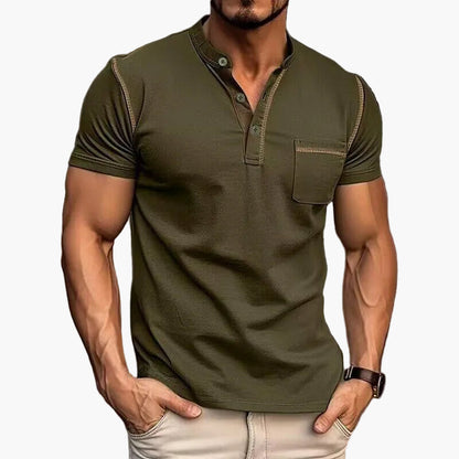 Maglietta uomo con scollo Henley stile informale maniche corte moda urbana