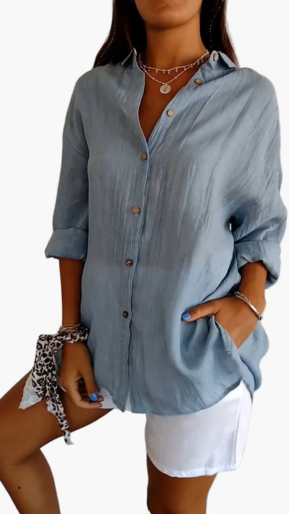 Camisa de mujer informal estilo novio con mangas largas – Elegancia versátil para el día a día