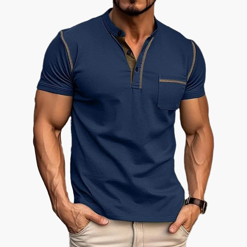 Maglietta uomo con scollo Henley stile informale maniche corte moda urbana