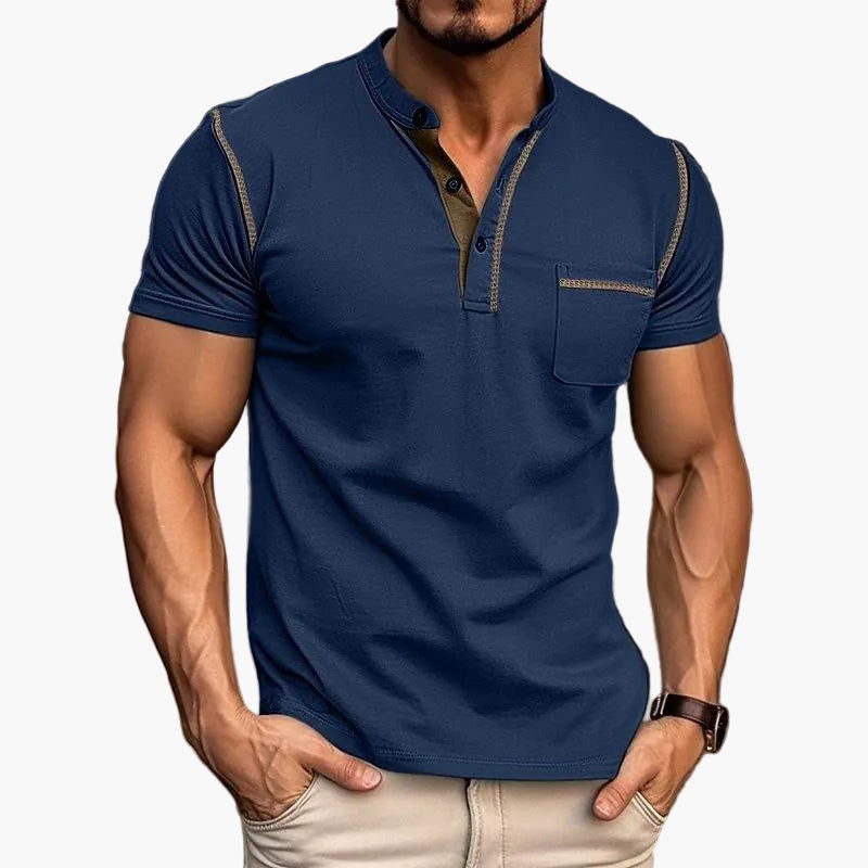 Maglietta uomo con scollo Henley stile informale maniche corte moda urbana