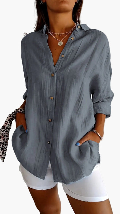 Camisa de mujer informal estilo novio con mangas largas – Elegancia versátil para el día a día
