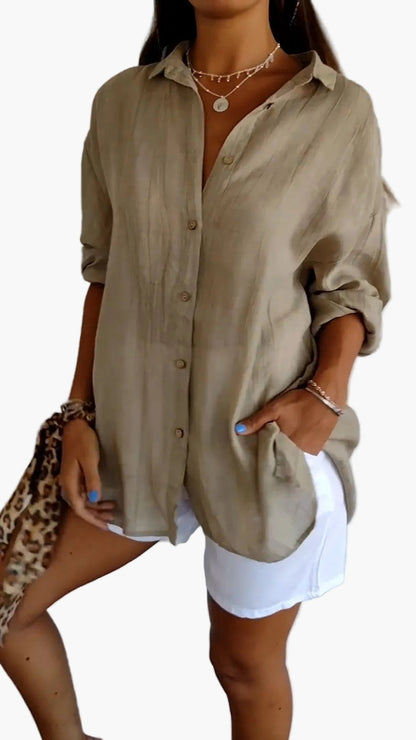 Camisa de mujer informal estilo novio con mangas largas – Elegancia versátil para el día a día