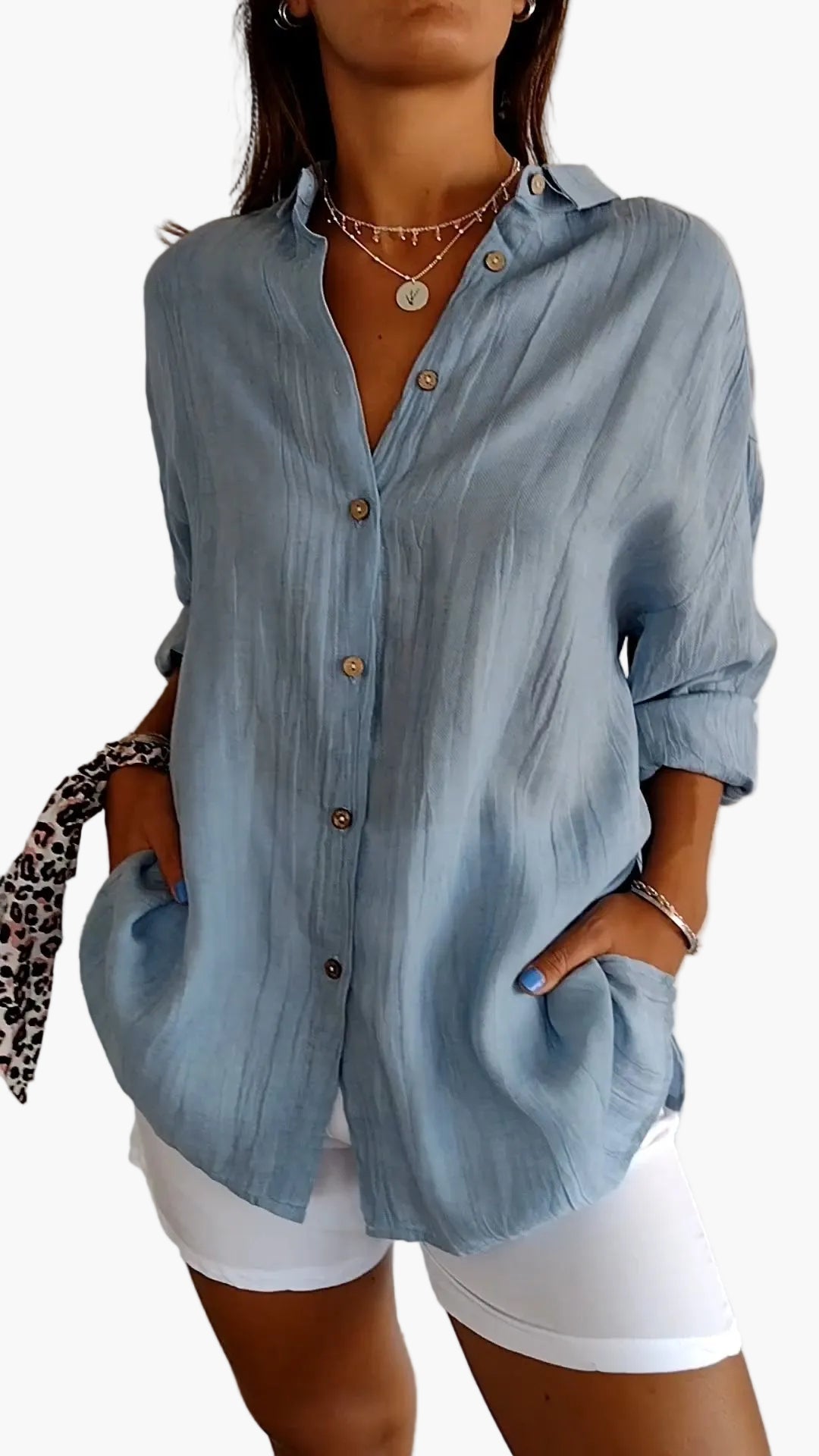 Camisa de mujer informal estilo novio con mangas largas – Elegancia versátil para el día a día