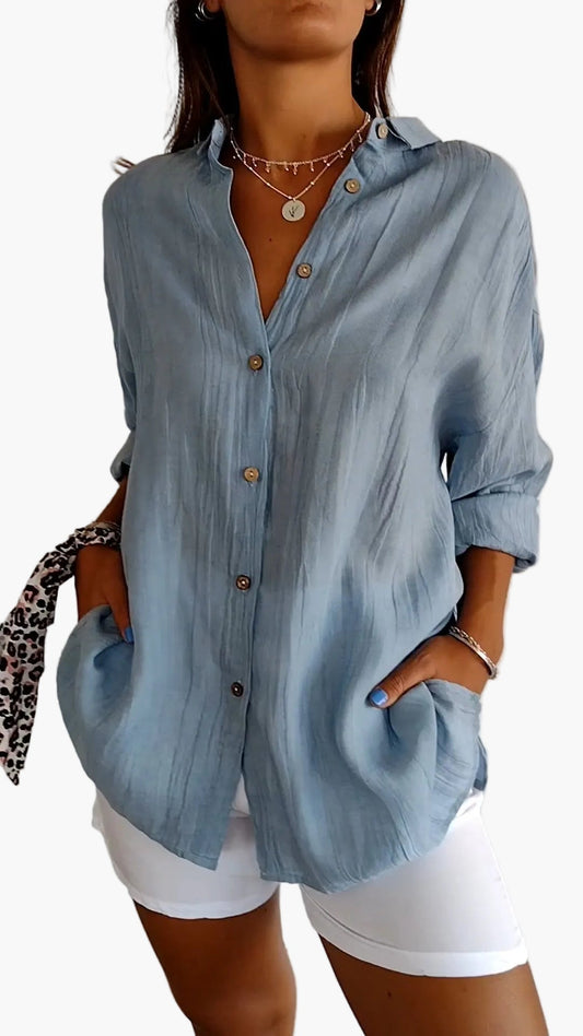 Chemise femme décontractée style boyfriend à manches longues – Élégance polyvalente pour le quotidien