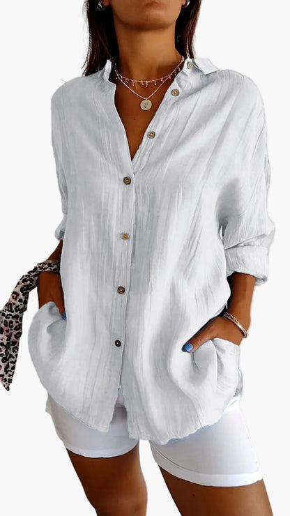 Camisa de mujer informal estilo novio con mangas largas – Elegancia versátil para el día a día