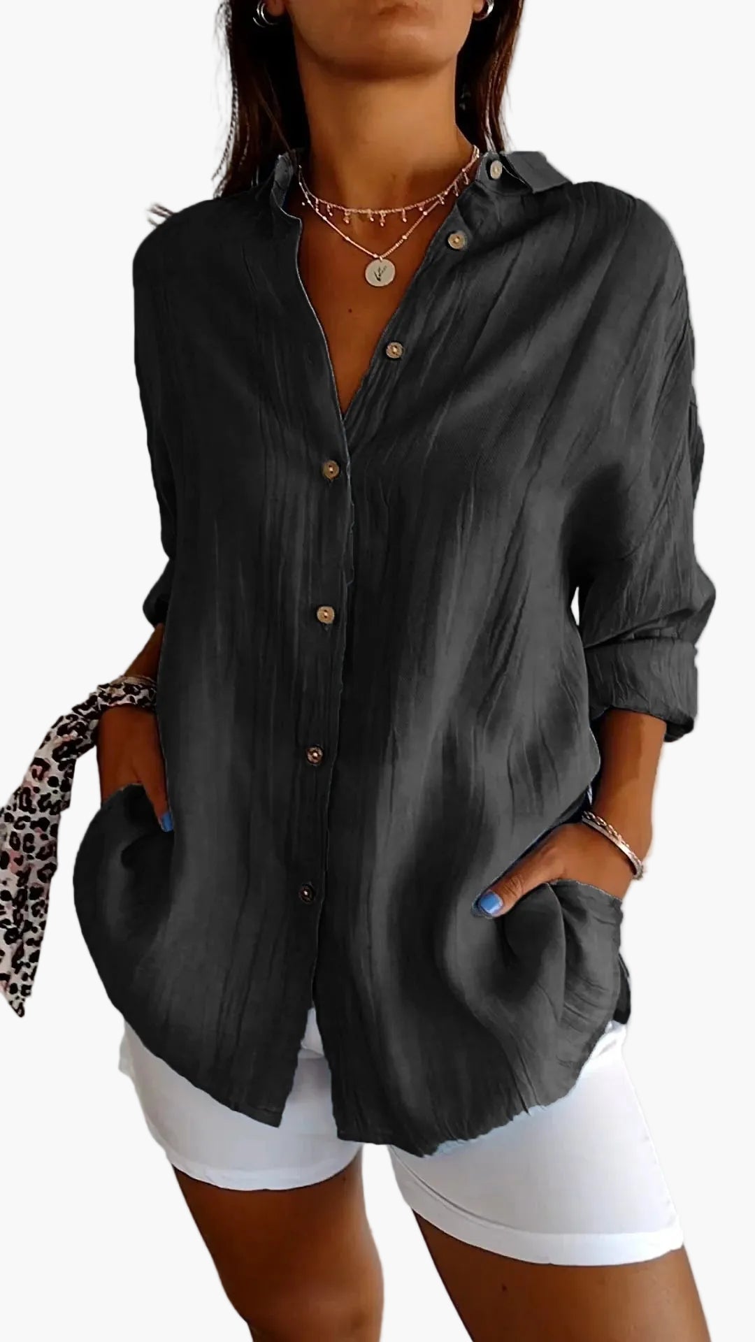 Camisa de mujer informal estilo novio con mangas largas – Elegancia versátil para el día a día