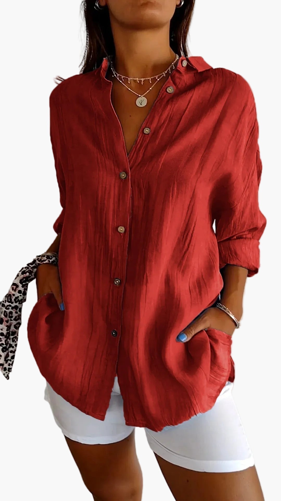 Camisa de mujer informal estilo novio con mangas largas – Elegancia versátil para el día a día