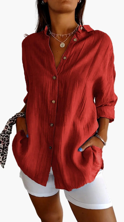 Camisa de mujer informal estilo novio con mangas largas – Elegancia versátil para el día a día