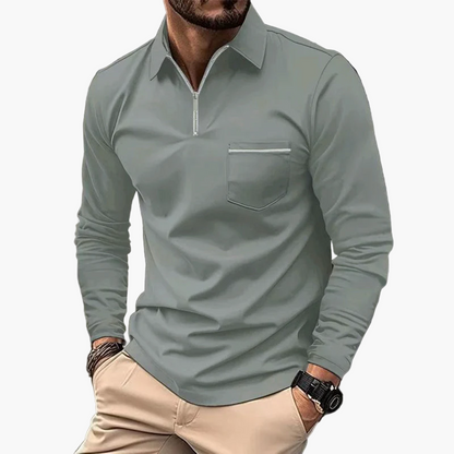 Polo à manches longues pour homme style classique avec poche poitrine, idéal pour le travail et les sorties