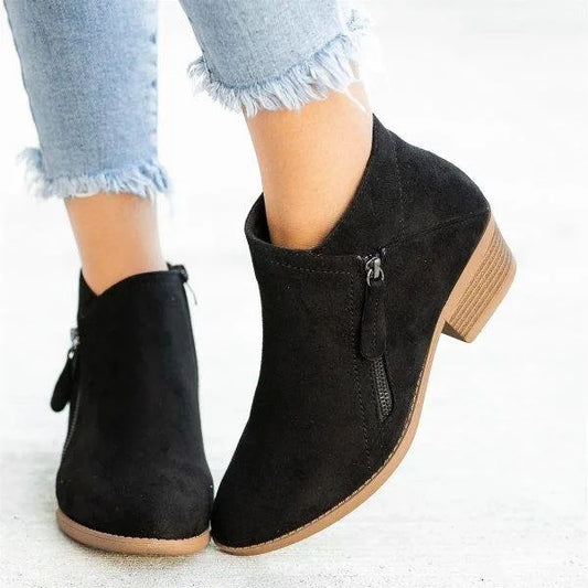 Bottines Femme à Talon Bloc Style Décontracté avec Fermeture Éclair Latérale