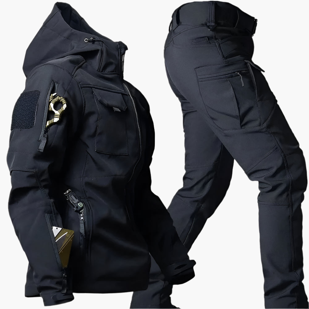 Ensemble Softshell Outdoor Homme - Veste à Capuche et Pantalon Tactique pour Randonnée, Trekking et Aventures