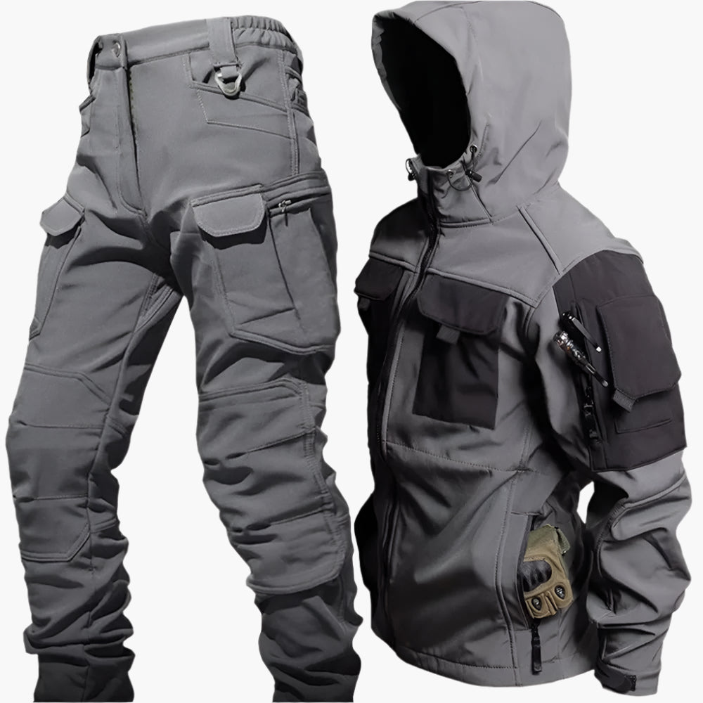 Ensemble Softshell Outdoor Homme - Veste à Capuche et Pantalon Tactique pour Randonnée, Trekking et Aventures