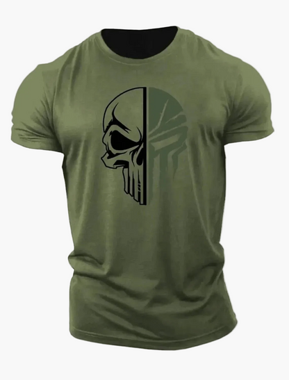 Camiseta para hombre estilo militar con calavera 3D, corte holgado para deporte y ocio