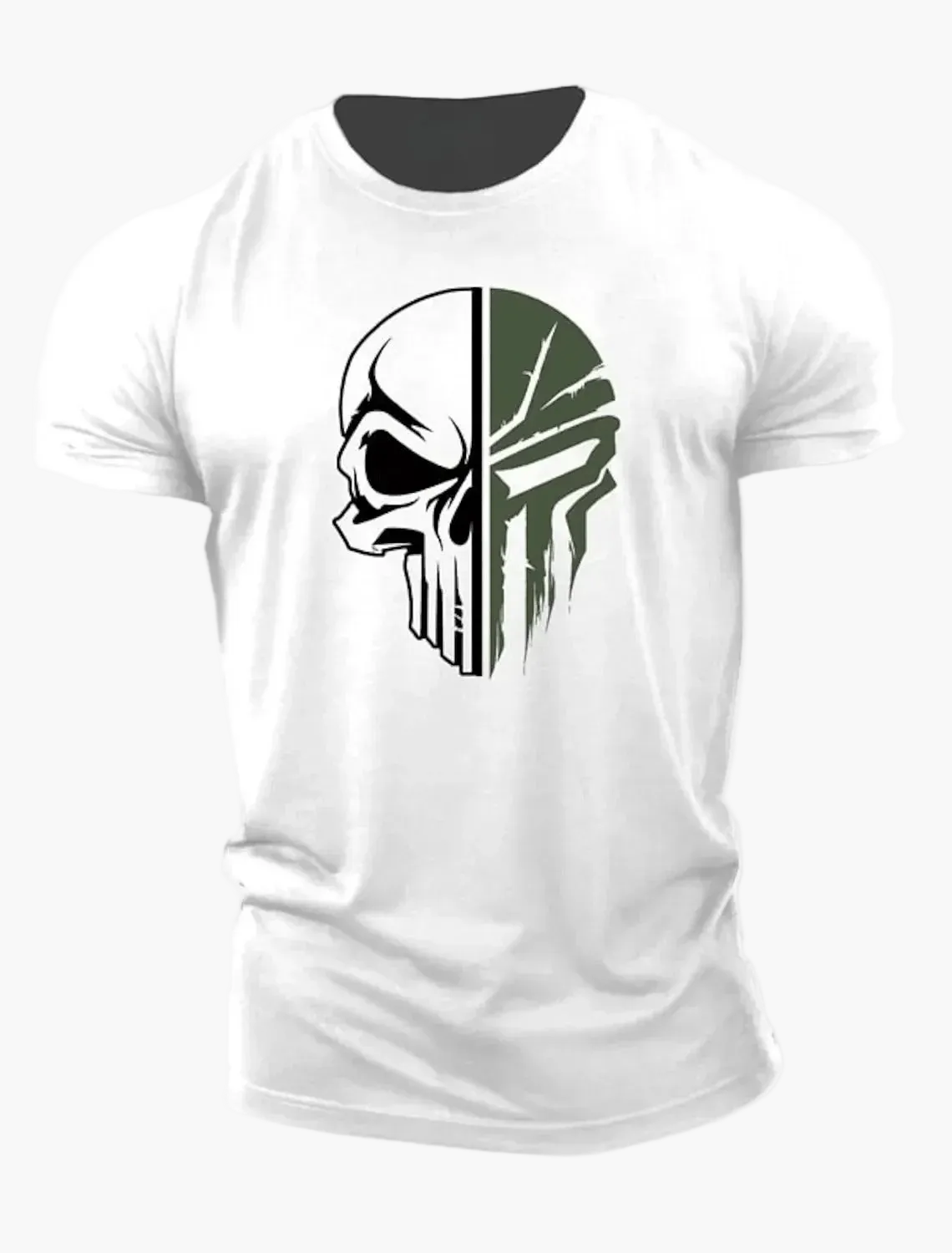 Camiseta para hombre estilo militar con calavera 3D, corte holgado para deporte y ocio