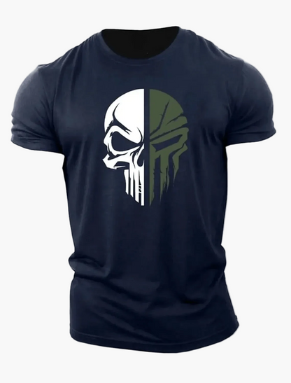 Camiseta para hombre estilo militar con calavera 3D, corte holgado para deporte y ocio